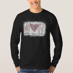 Peace Love Dental Leopard Bleached Heart Teeth Cut T-Shirt