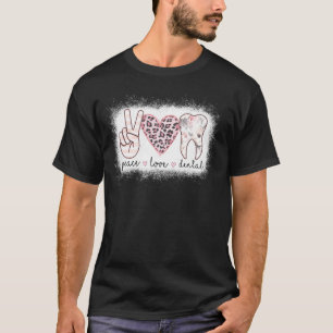 Peace Love Dental Leopard Bleached Heart Teeth Cut T-Shirt