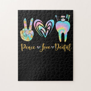 Peace Love Dental Tie Dye Heart Teeth Cute Dentist Jigsaw Puzzle
