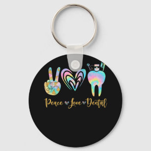 Peace Love Dental Tie Dye Heart Teeth Cute Dentist Key Ring