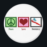 Peace Love Dentistry Magnet<br><div class="desc">Remember to brush! A cute peace sign,  heart,  and toothbrush with toothpaste to help remind  you about dental hygiene.</div>