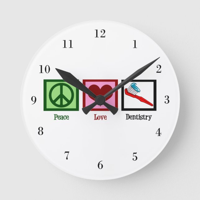 Peace Love Dentistry Round Clock (Front)