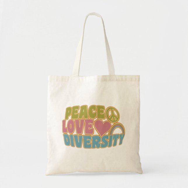 PEACE LOVE DIVERSITY bag – choose style & colour (Front)
