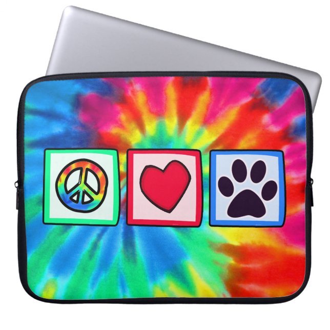 Peace, Love, Dog; Pawprint Laptop Sleeve (Front)
