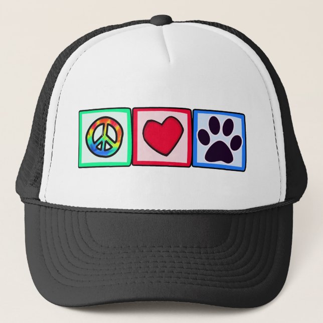 Peace, Love, Dog; Pawprint Trucker Hat (Front)