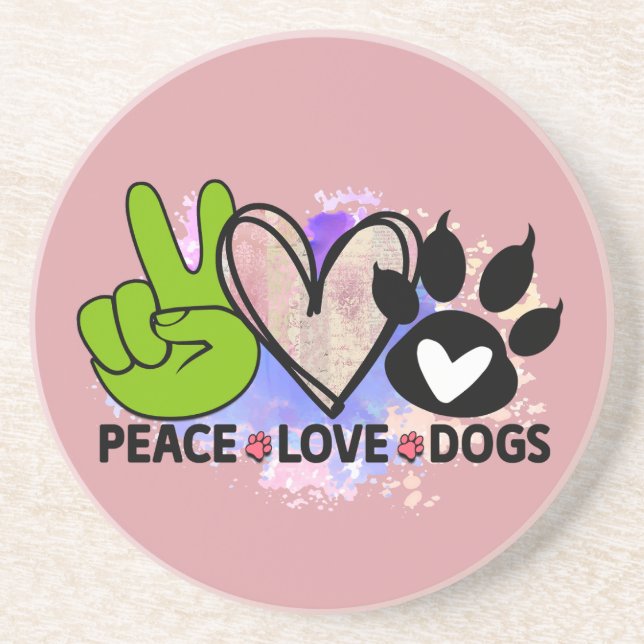 Peace Love Dogs Coaster – Boho Pet Lover Gift (Front)