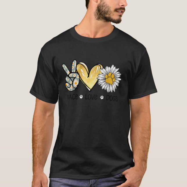 Peace Love Dogs Daisy Flower Dog Paw Print Kids Me T-Shirt (Front)