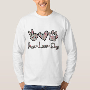 Peace Love Dogs Flowers Lover Puppy Paw Dog Funny  T-Shirt