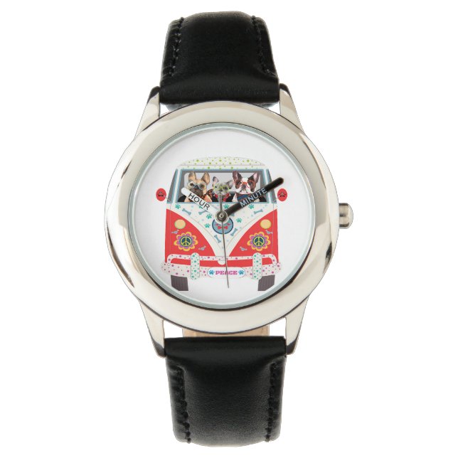 Peace Love Dogs Hippie Van French Bulldog Watch (Front)