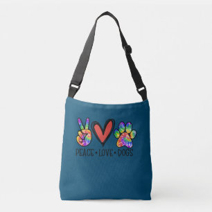 Peace Love Dogs Paws Tie Dye Rainbow Animal Rescue Crossbody Bag