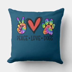 Peace Love Dogs Paws Tie Dye Rainbow Animal Rescue Cushion