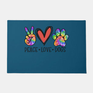 Peace Love Dogs Paws Tie Dye Rainbow Animal Rescue Doormat