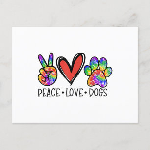 Peace Love Dogs Paws Tie Dye Rainbow Animal Rescue Holiday Postcard