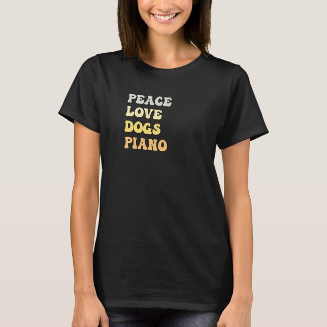 Peace Love Dogs Piano  Retro T-Shirt (Front)