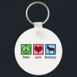 Peace Love Donkeys Key Ring<br><div class="desc">A cute donkey lover gift for a farm girl who raises donkeys and mules. Peace Love Donkeys design for a farmer.</div>
