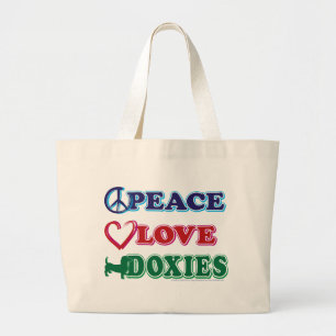 Peace-Love-Doxies- Dachsund Large Tote Bag