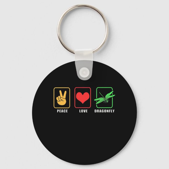 Peace Love Dragonfly Key Ring (Front)