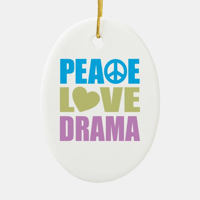 Peace Love Drama Ceramic Tree Decoration (Front)