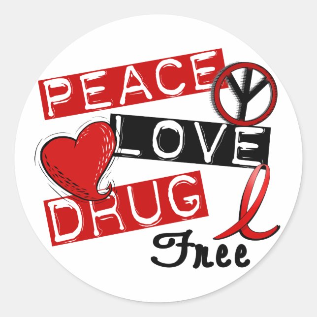 Peace Love Drug Free Classic Round Sticker (Front)