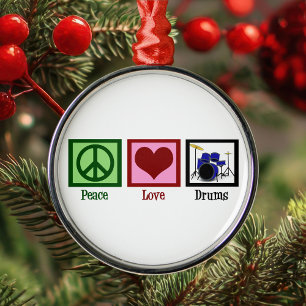 Peace Love Drums Christmas Metal Tree Decoration