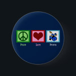 Peace Love Drums Cool Blue Drummer 6 Cm Round Badge<br><div class="desc">A cool drummer button for a boy or girl who likes to rock out on a drum set. I like playing the drums. I'm a rocker who plays rock and roll music in a band.</div>