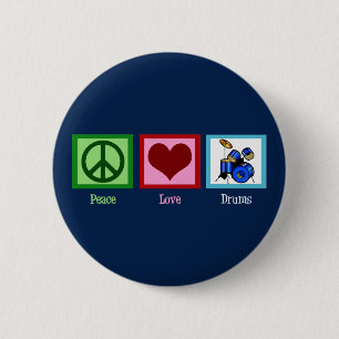 Peace Love Drums Cool Blue Drummer 6 Cm Round Badge