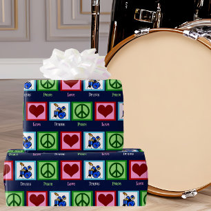 Peace Love Drums Cool Blue Drummer Wrapping Paper