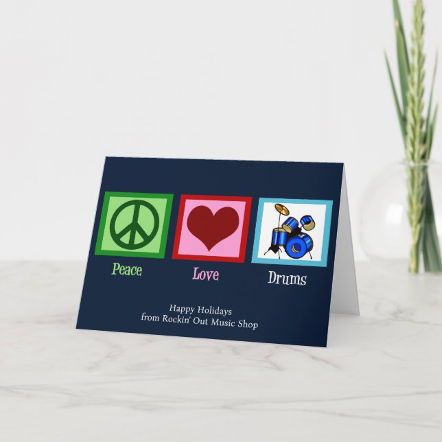 Peace Love Drums Custom Drummer Christmas Holiday Card (Front)