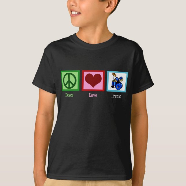 Peace Love Drums Kids T-Shirt (Front)
