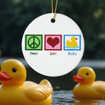 Peace Love Ducks Cute Duck Mascot Christmas Ceramic Tree Decoration<br><div class="desc">A peace sign,  heart,  and a cute duck. I love pretty duck gifts.</div>