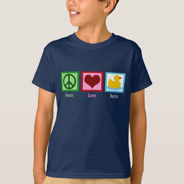 Peace Love Ducks Cute Duck Mascot Kids T-Shirt (Front)