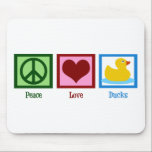 Peace Love Ducks Mouse Pad<br><div class="desc">Perfect pretty gift for someone who loves ducks or baby friendly presents. A green peace sign,  redheart,  and a cute yellow rubber ducky.</div>