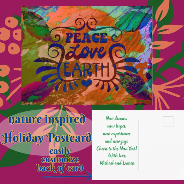 Peace Love Earth Holiday New Years Postcard (Creator Uploaded)