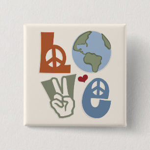 Peace Love Earth Magnet 15 Cm Square Badge