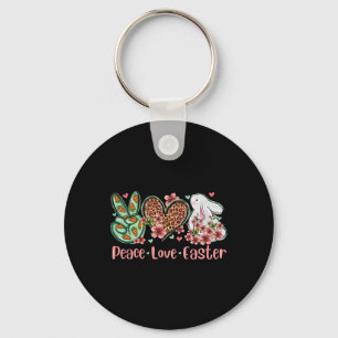 Peace Love Easter Bunny Flower Leopard Plaid Key Ring