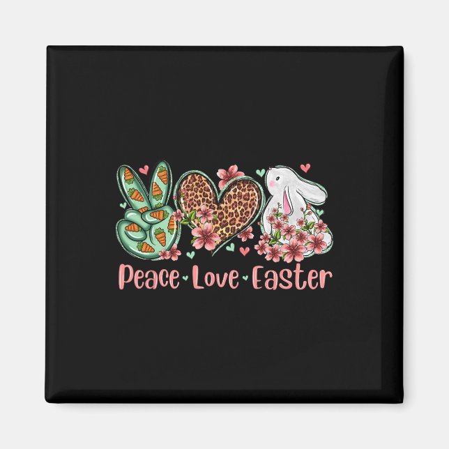 Peace Love Easter Bunny Flower Leopard Plaid  Magnet (Front)