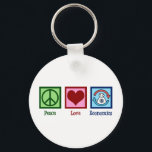 Peace Love Economics Key Ring<br><div class="desc">Peace Love Economics. A cool economist occupation gift for someone who studies microeconomics or macroeconomics as an economy major or professor. A great public finance and economic trends design featuring a peace sign,  heart,  and the cycle of money in society.</div>