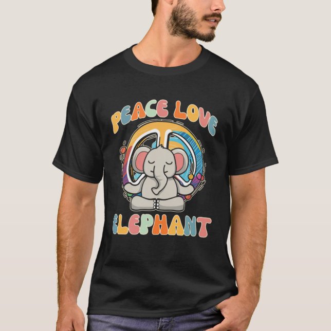 Peace Love Elephant Boar Hippie Yoga  Meditation H T-Shirt (Front)