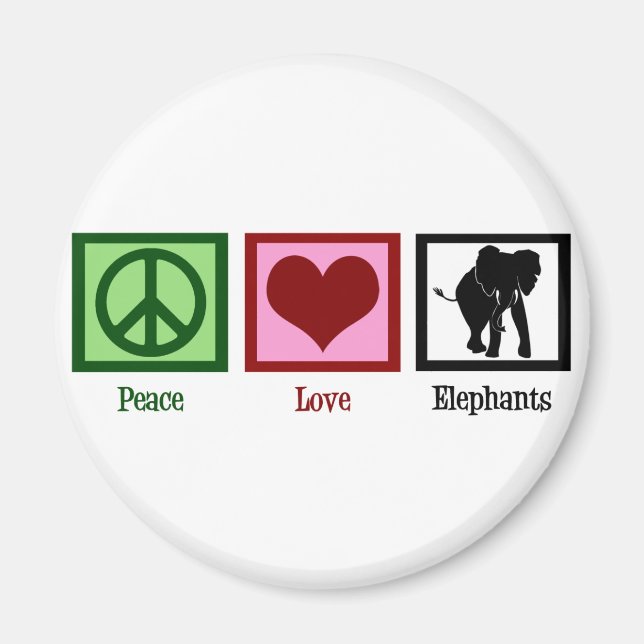 Peace Love Elephants Magnet (Front)