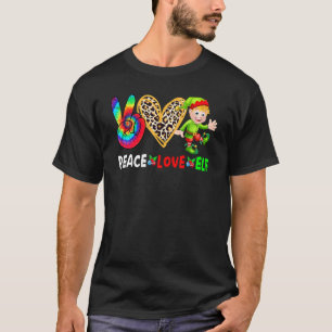 Peace Love Elf Xmas Elf Colour Tie Dye Hand Leopar T-Shirt