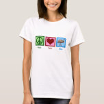 Peace Love Emu T-Shirt<br><div class="desc">I love Emu. They are pretty weird birds. A peace sign,  heart,  and an emu bird.</div>