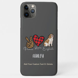 Peace Love English Bulldog Plaid Cute Dog Lover Case-Mate iPhone Case