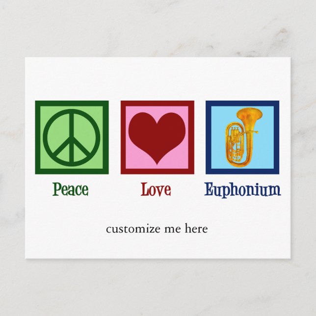 Peace Love Euphonium Cute Custom Christmas Postcard (Front)