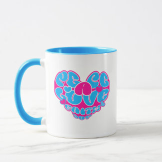 Peace Love Faith Joy Aqua Pink Heart Retro Mug