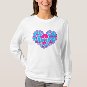 Peace Love Faith Joy Aqua Pink Heart Retro  T-Shirt