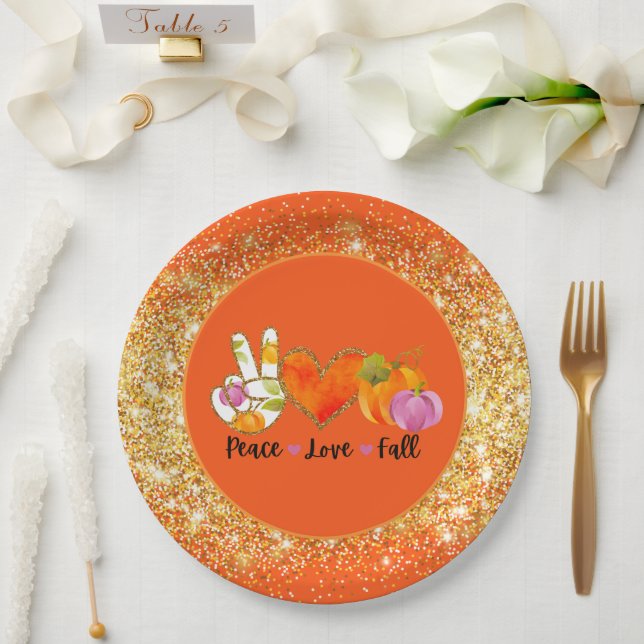 Peace Love Fall Autumn Customise Colour Paper Plate (Wedding)