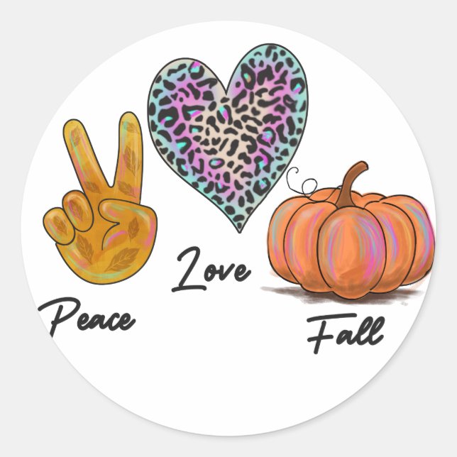 Peace Love Fall Classic Round Sticker (Front)