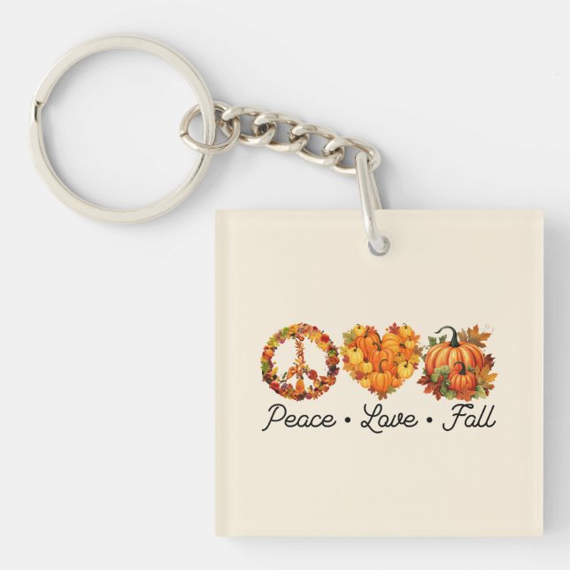 Peace, Love, Fall – Cosy Autumn Vibes with Pumpkin Key Ring (Front)