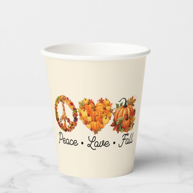 Peace, Love, Fall – Cosy Autumn Vibes with Pumpkin Paper Cups (Front)