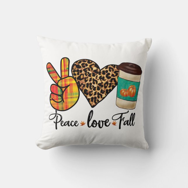 Peace, Love, Fall Leopard Pumpkin Spice Latte Cushion (Front)